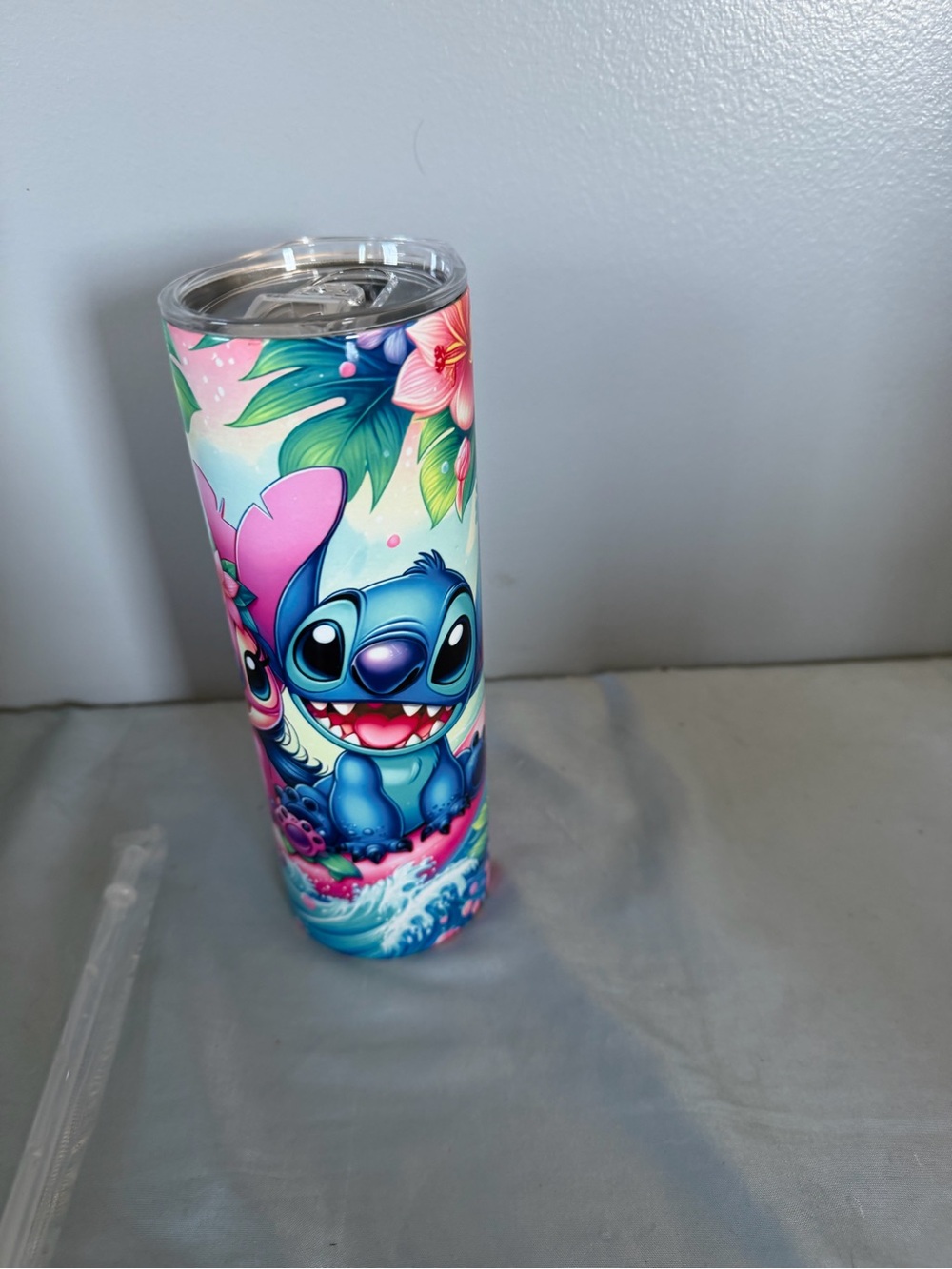 Playful Blue Stitch Tropical Art Print Tumbler